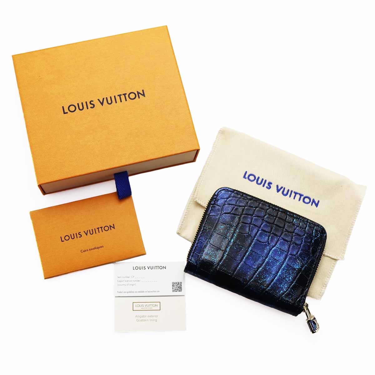 国内未発売 LOUIS VUITTON ルイ・ヴィトン ジッピーコイン パース パドロック N81609 コズミックブルー ブリリアントアリゲーターレザー シルバー金具 MadeInFrance コインケース財布24060209