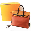HERMES エルメス オータクロア36 スペシャル トリコロール ポティロン/ヴァーミリオン/チョコレート □J刻印 トゴ ルテニウム金具【代引き無料】バッグ【中古】21640811(4)
