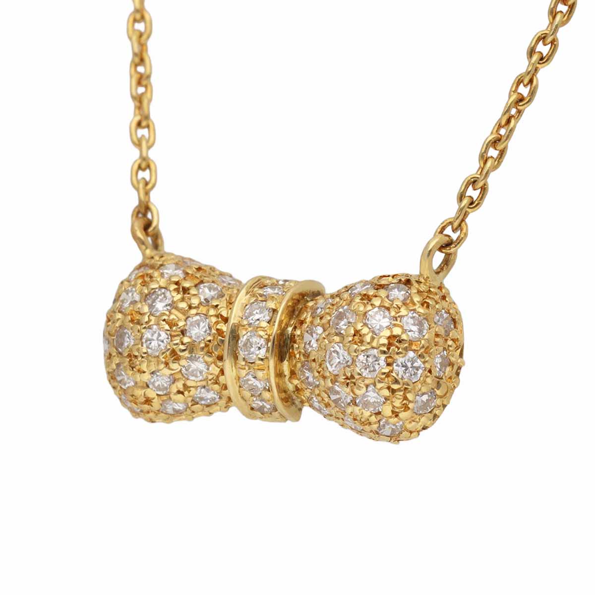 Rakuten - Star Jewelry スタージュエリー ダイヤモンド(0.392ct) リボンモチーフ ペンダント ネックレス 750 K18 YG イエローゴールド【送料無料】【代引手数料無料】【中古】23380722
