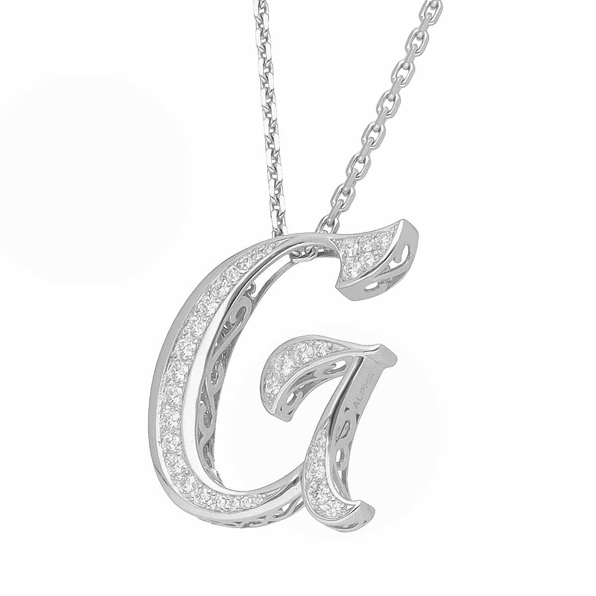 Rakuten - YUKIZAKI ゆきざき ノンブル アルファ ALPHA イニシャルペンダントトップ【G】Lサイズ ネックレス ダイヤモンド(1.13ct)750 K18 WG ホワイトゴールド【送料無料】【代引き手数料無料】 【中古】210101209