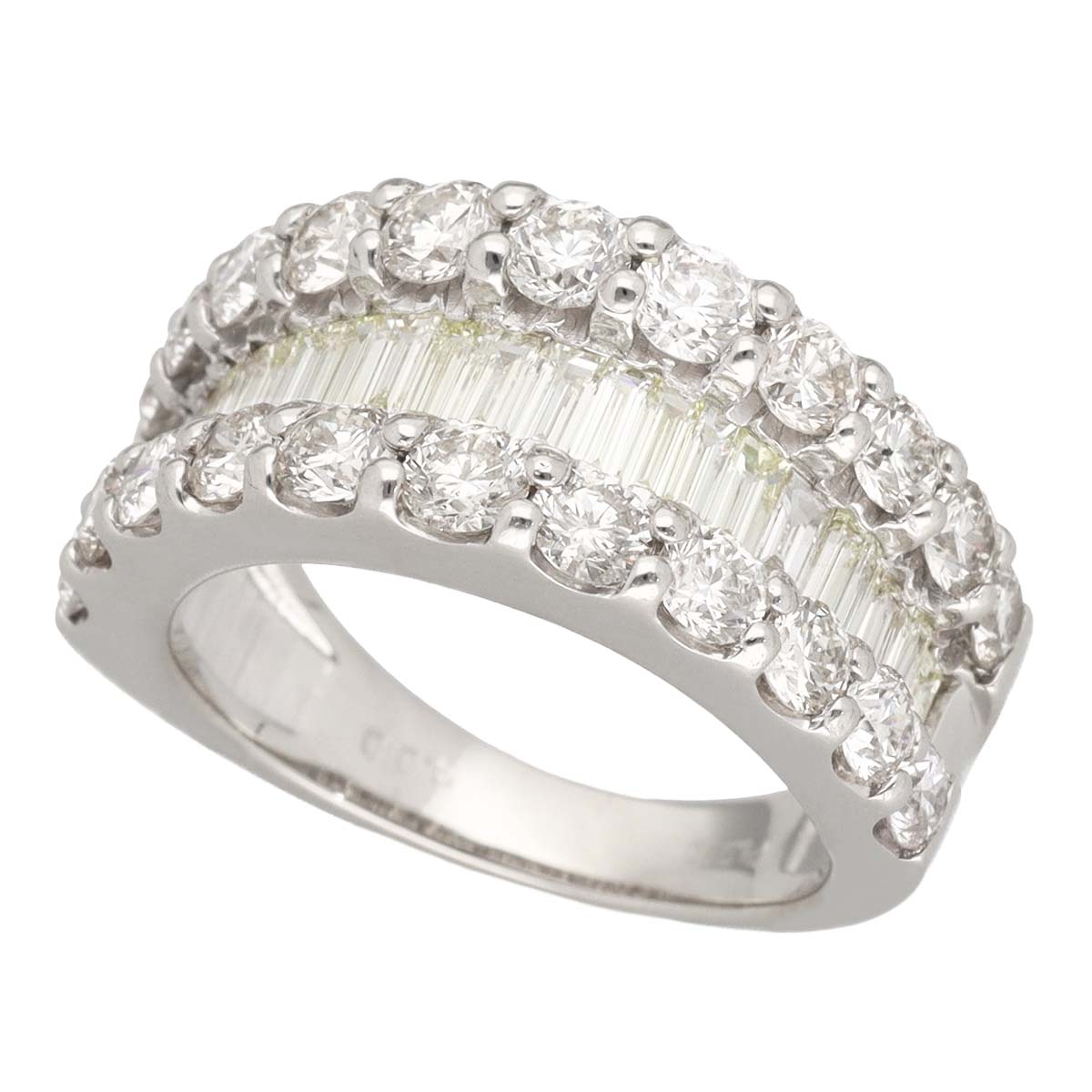 Rakuten - ラウンド ブリリアントカット レクタンギュラー ステップ カットダイヤモンド(3.00ct)リング Pt950 プラチナ 日本サイズ約12号 #52【送料無料】【代引き手数料無料】指輪【中古】24401006