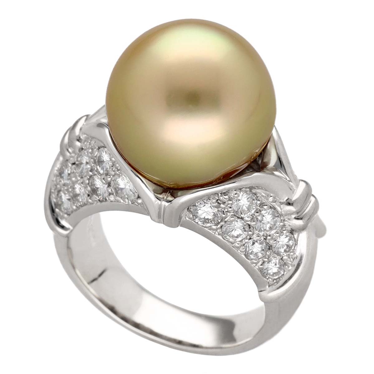 Rakuten - オーロラ ムーンレインボーゴールデンパール(約12.8mm) ダイヤモンド(1.074ct) リング 日本サイズ約9号 #49 Pt900 プラチナ 白蝶真珠 鑑別書【送料無料】【代引き手数料無料】指輪【中古】25030217