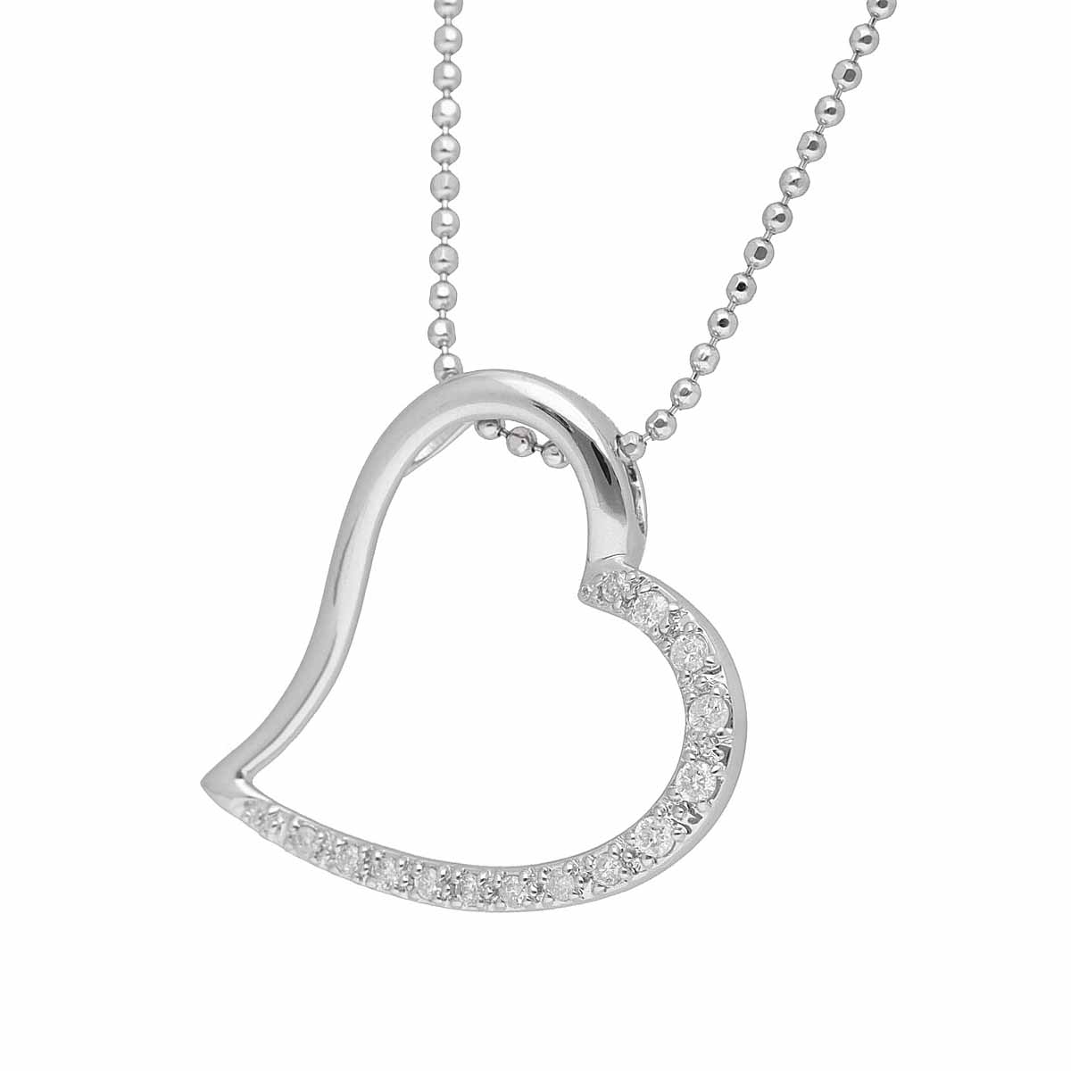 乐天商城 - ダイヤモンド(0.15ct)ハートモチーフ ペンダント ネックレス 750 K18 WG ホワイトゴールド【送料無料】【代引手数料無料】【中古】23110356