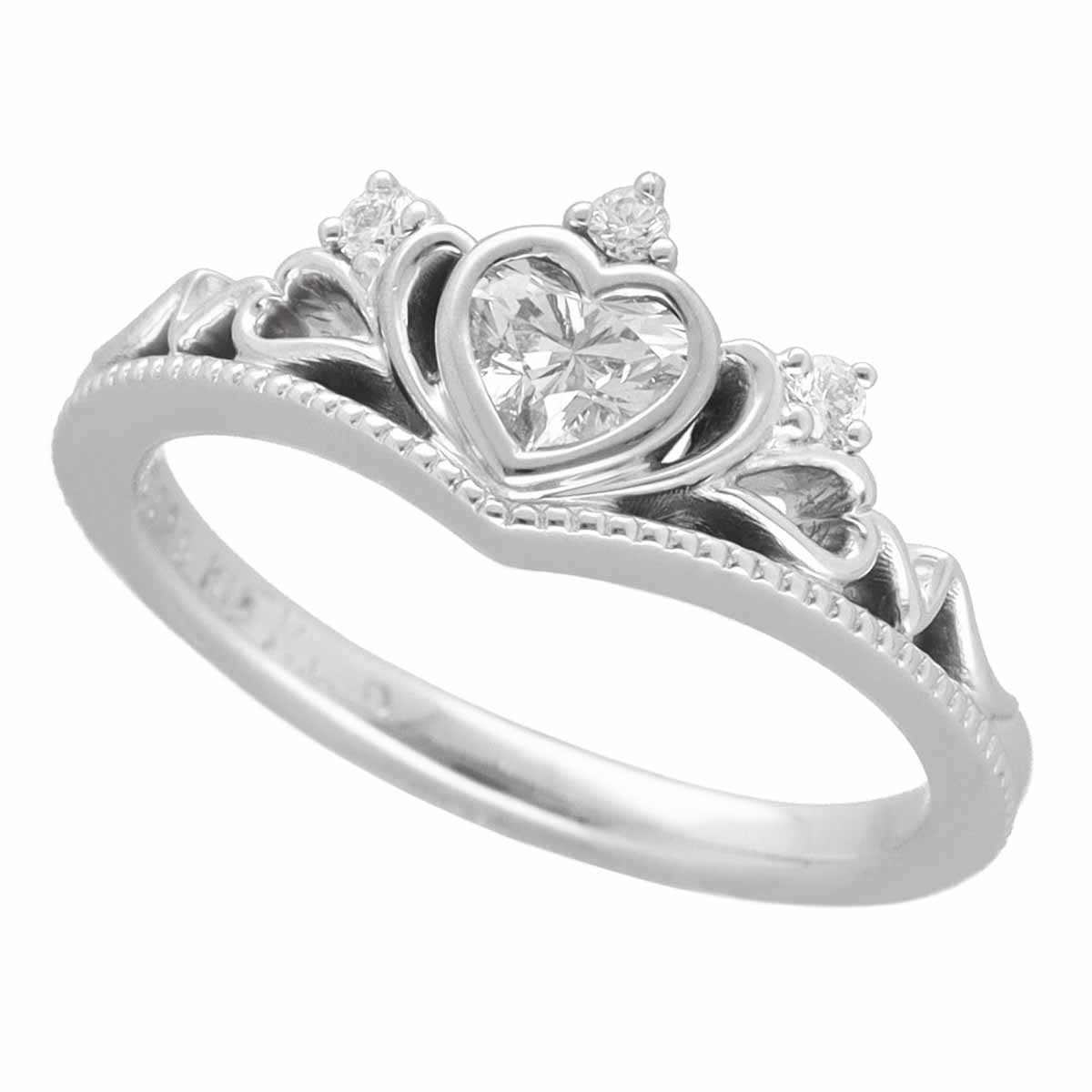 Rakuten - K.UNO ケイウノ プリンセスティアラ ハートシェイプダイヤモンド(D0.231ct F-VS2/D0.028ct) リング 750 K18 WG ホワイトゴールド 日本サイズ約8号 #48 鑑定書【送料無料】【代引き手数料無料】指輪 【中古】32120204