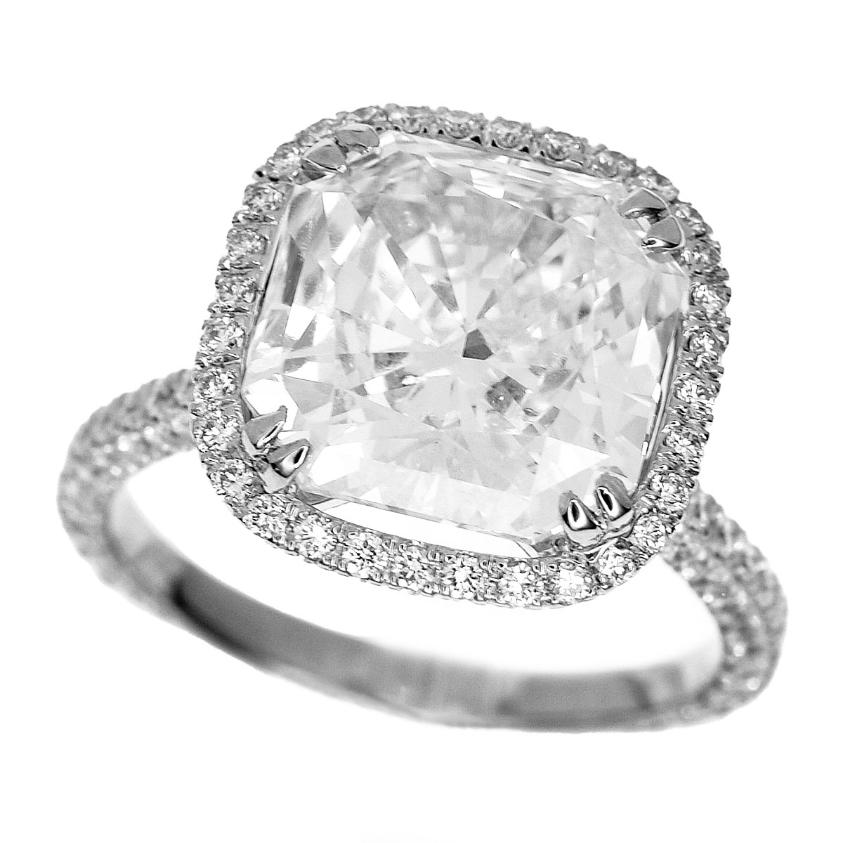 スクエア ダイヤモンド(5.17ct H-SI1) サイドダイヤ(D1.13ct) リング Pt950 プラチナ 日本サイズ約13号 #53 GIA鑑定書【送料無料】【代引き手数料無料】レディース【中古】32620708