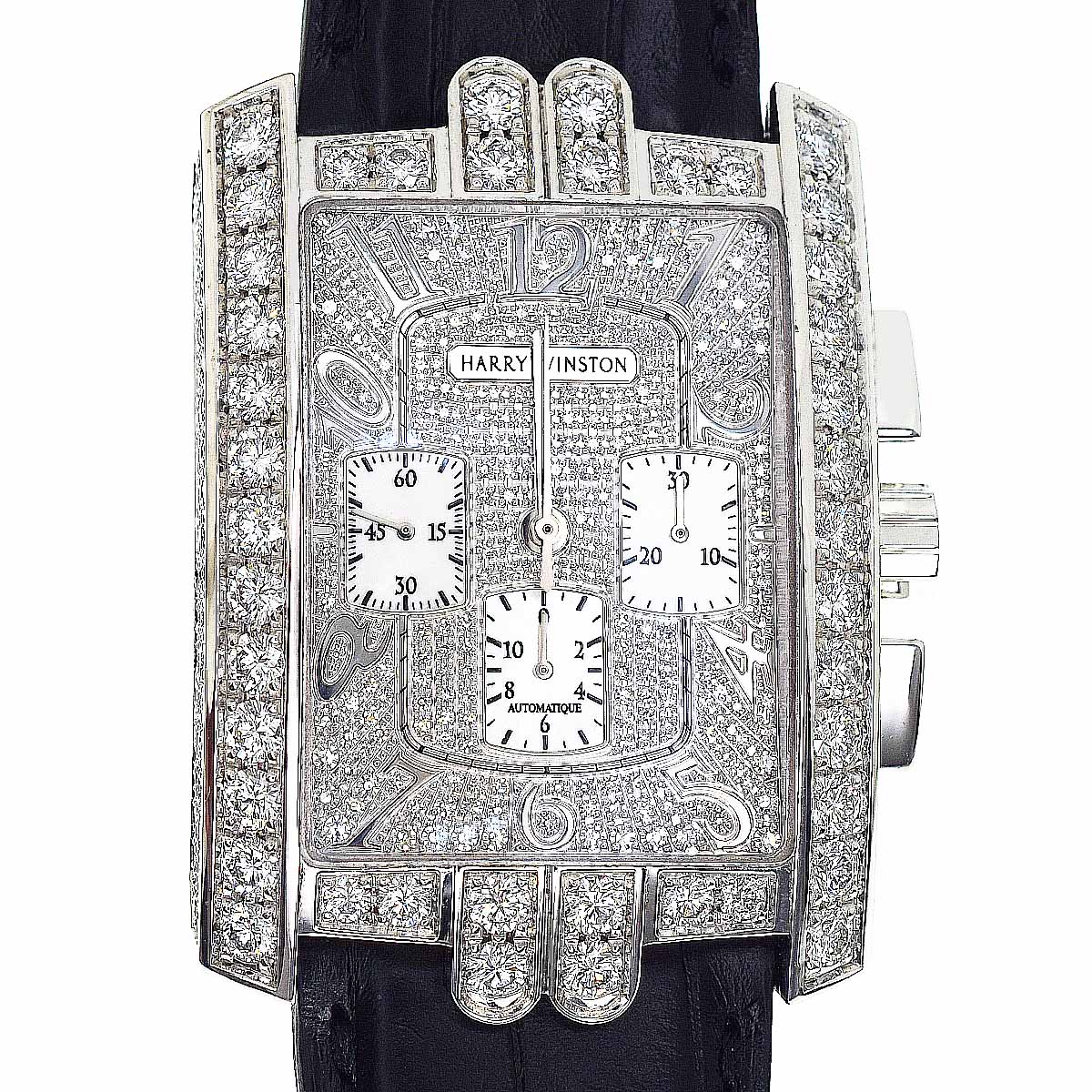 HARRY WINSTON ハリーウィンストン ダイヤモンド アヴェニュー C クロノグラフ 330/MCA 750 K18 WG ホワイトゴールド 新品ブラッククロコストラップ 自動巻き【送料無料】【代引き手数料無料】時計 レディース【中古】21020201