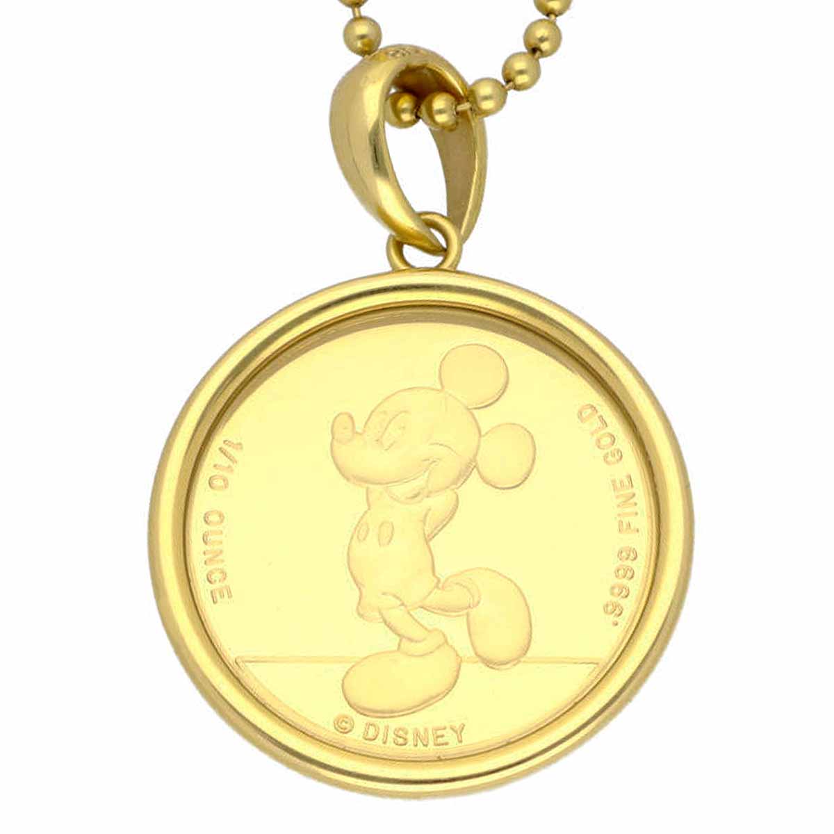 DISNEY ディズニー ミッキー 金貨　メダル ペンダント ネックレス ダイヤモンド 1/10 OUNCE ガラス 999 750 K24 K18 YG イエローゴールド【送料無料】【代引き手数料無料】コイン【中古】210101206210101207