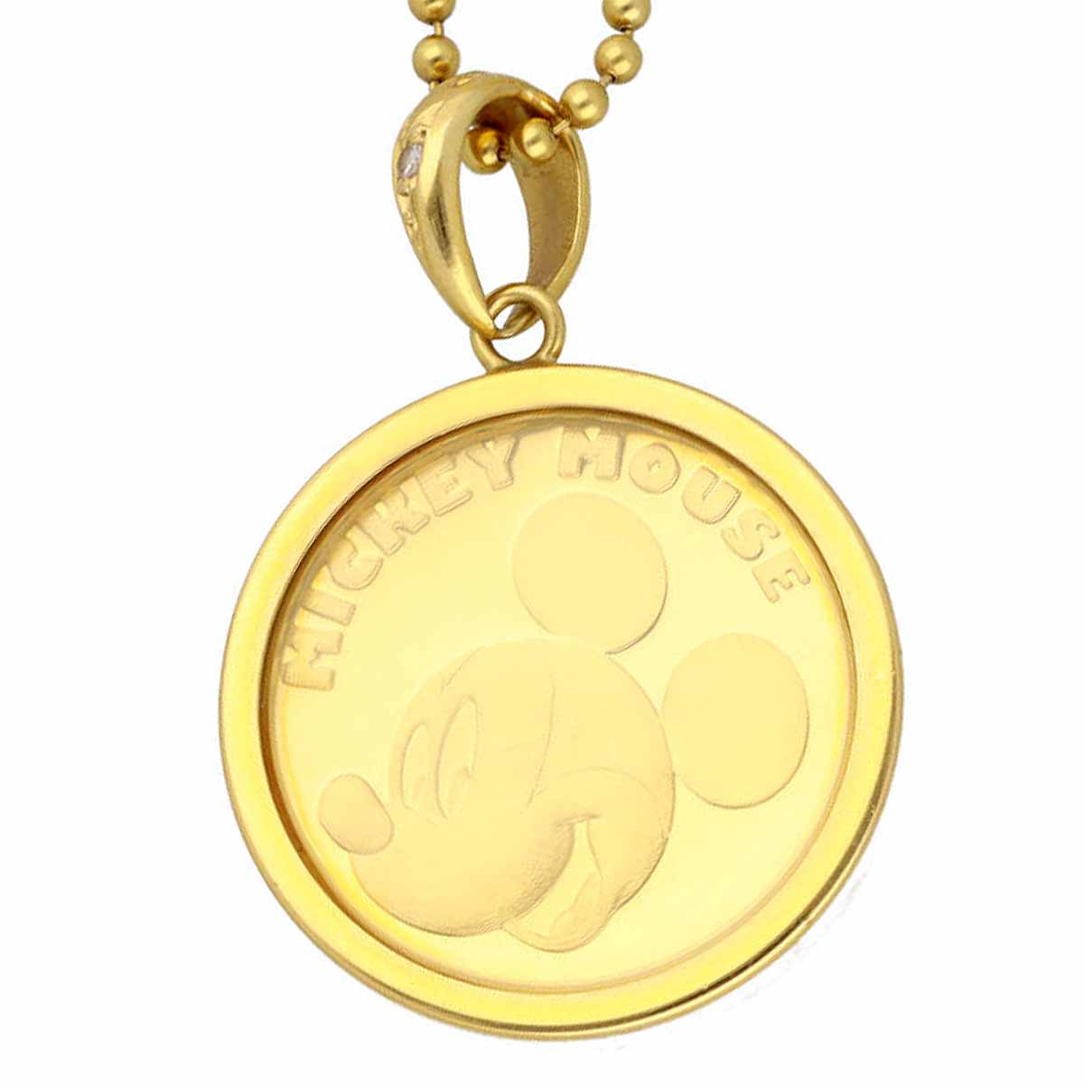 DISNEY ディズニー ミッキー 金貨　メダル ペンダント ネックレス ダイヤモンド 1/10 OUNCE ガラス 999 750 K24 K18 YG イエローゴールド【送料無料】【代引き手数料無料】コイン【中古】210101206210101207