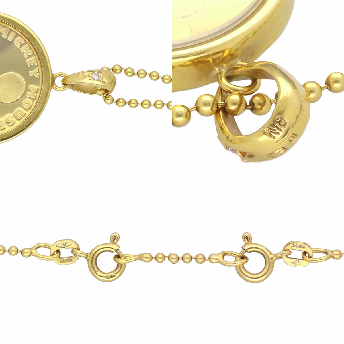 DISNEY ディズニー ミッキー 金貨　メダル ペンダント ネックレス ダイヤモンド 1/10 OUNCE ガラス 999 750 K24 K18 YG イエローゴールド【送料無料】【代引き手数料無料】コイン【中古】210101206210101207