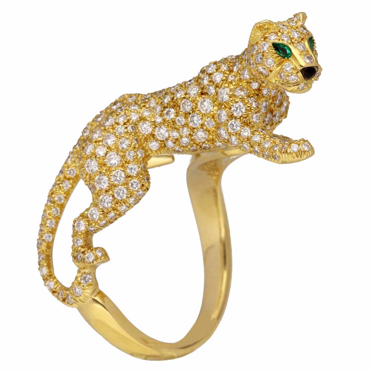 Cartier カルティエ パンテール スーキー ダイヤモンド リング エメラルド オニキス 750 K18 YG イエローゴールド 日本サイズ約15号 ♯55【送料無料】【代引き手数料無料】パンサー 指輪【中古】22310501