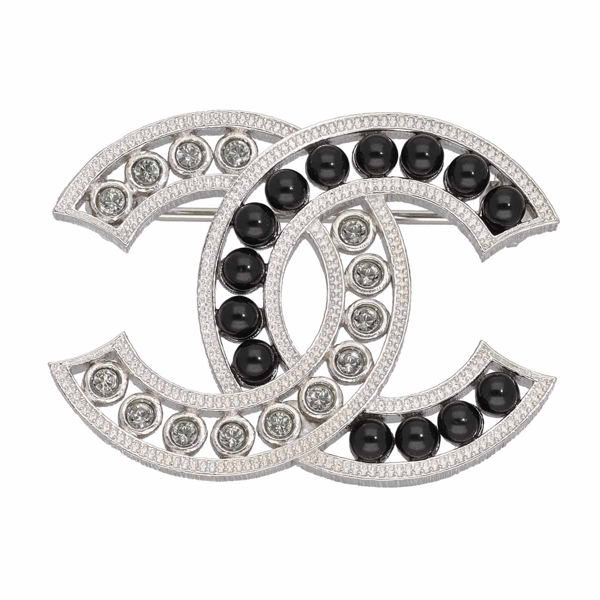 CHANEL シャネル ココマーク ロゴ ブローチ B18A ブラックストーン シルバー金具 M...