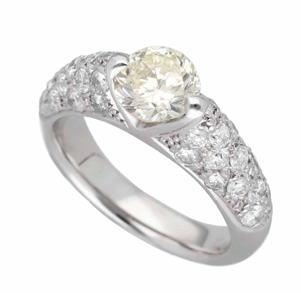 Rakuten - ダイヤモンド(0.962ct M-VVS2)サイドダイヤモンド(1.01ct)リング Pt900 プラチナ 日本サイズ約8号 #48 鑑定書【送料無料】【代引き手数料無料】指輪【中古】25020144