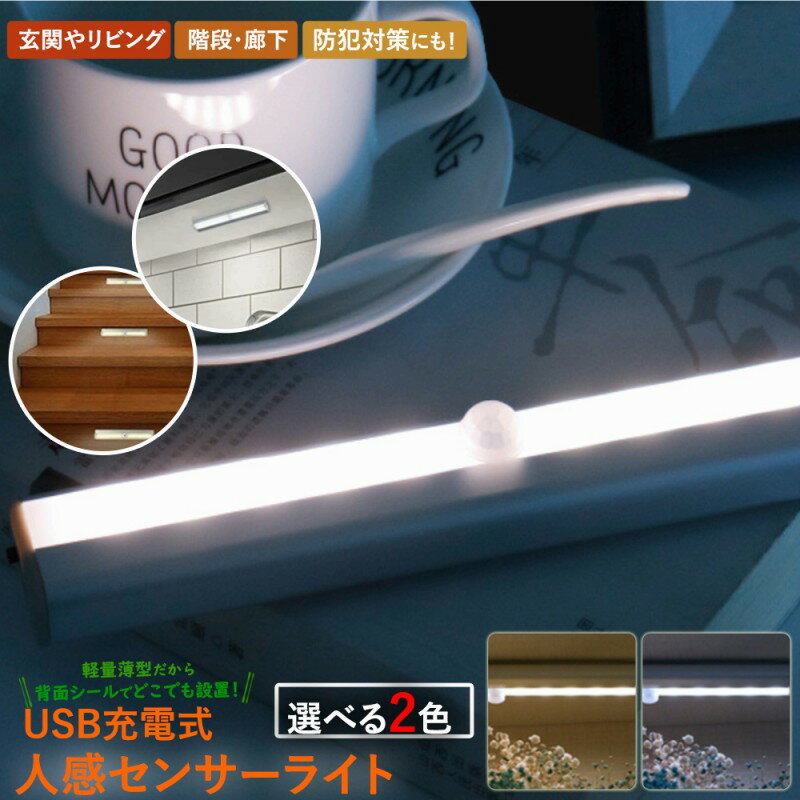 人感 センサーライト LED 自動オンオフ USB充電式 2色から選べる LEDライト 照明 階段 玄関 非常灯 自動 防災 防犯 クローゼット 屋内 廊下 自...