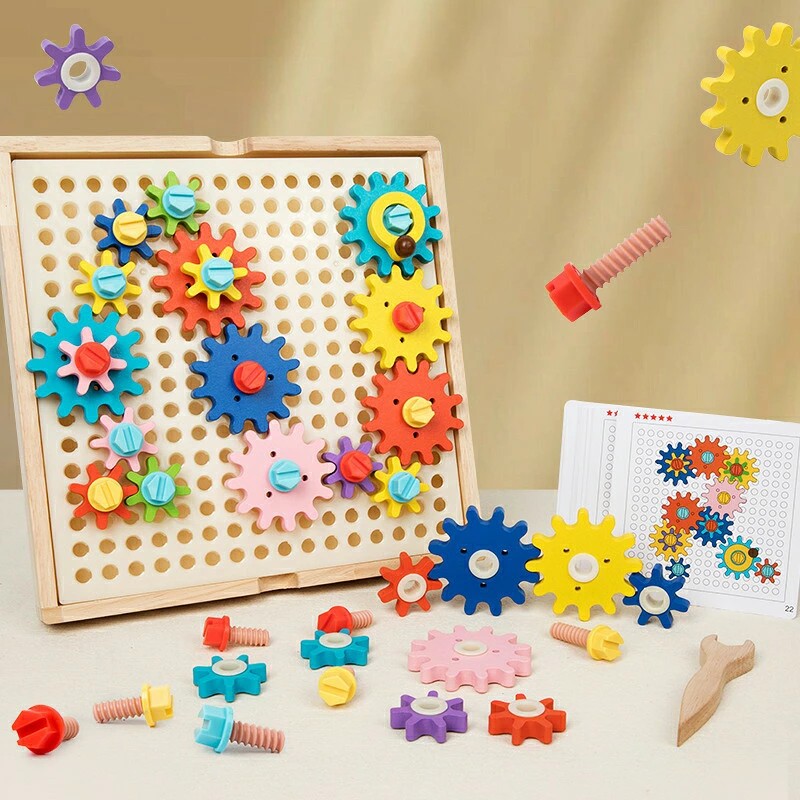 木製パズル 歯車おもちゃ 形はめ 知育玩具 教育 脳トレ モンテッソーリ 子供 男の子 女の子 親子 ゲーム おもしろい 収納ケース 送料無料
