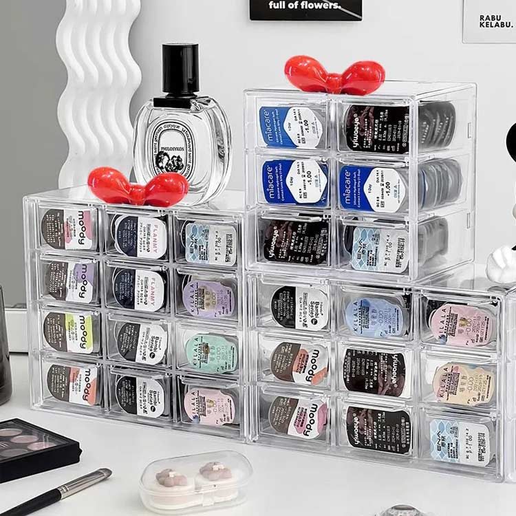 コンタクト 収納 収納ケース コンタクト収納 小物収納 仕切り 卓上 引き出し アクリル 透明 クリア マルチ収納ケース メイクボックス コンタクト ケース 使い捨てコンタクト カラコンタクト 整理整頓 便利 コンパクト シンプル 片付け インテリア 雑貨 収納ボックス(4.0)