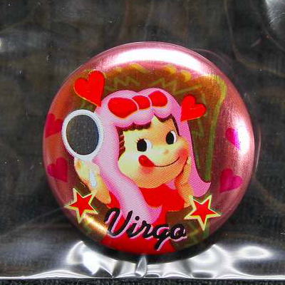 チョコえんぴつペコちゃん星座缶バッジVirgo　ヴァーゴおとめ座【ワケアリ品】不二家 ペコちゃん ポコちゃんペコポコ ミルキー