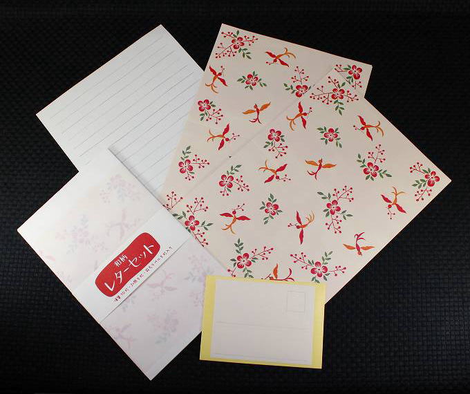和柄レターセット花と小鳥