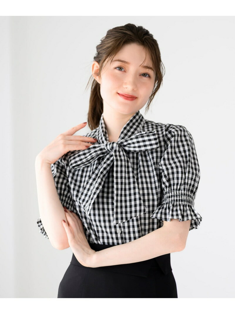 2025春夏新作 半袖ボウタイシャーリングブラウス MISCH MASCH ミッシュマッシュ トップス シャツ・ブラウス ブルー【送料無料】[Rakuten Fashion]のサムネイル