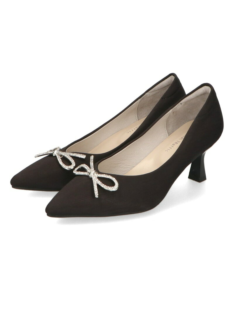 ラインストーンリボンサテンパンプス...