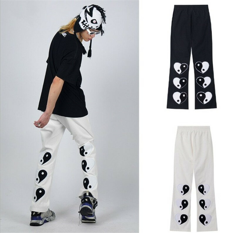 ロングパンツ ラッパズボン ワイドパンツ メンズ ゆったり おしゃれ ストレートパンツ 個性 舞台 ヒップホップ 原宿系 黒 白 ストリート系 ズボン 春秋
