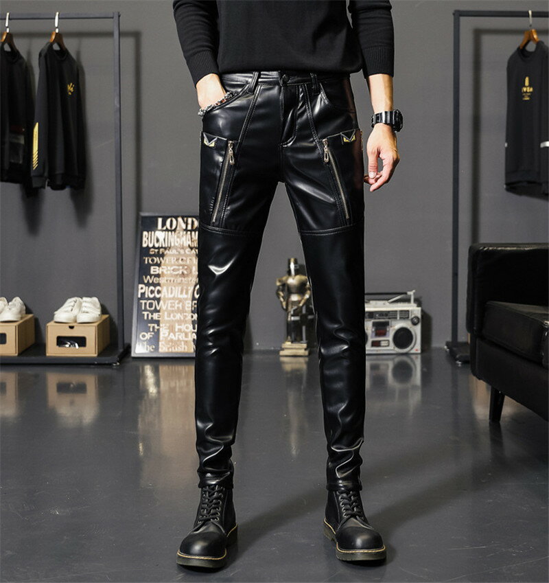 レザーパンツ お兄系 メンズ 裏起毛 スキニーパンツ ライダース ストレッチ ロングパンツ 防寒 スリム 革パン ストレート 細身 秋 冬