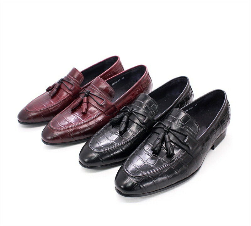 タッセルローファー ローファー クロコダイル型押し 本革靴 ドライビングシューズ ドレスシューズ 革靴 紳士靴 メンズ