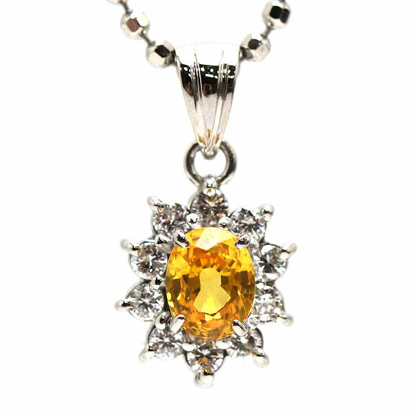 Pt850 Pt900 イエローサファイアネックレス 約40cm 0.208ct ダイヤモンド プラチナ 約6.3g カットボールチェーン 21030 【中古】