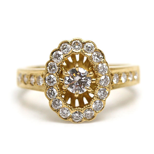 K18 ダイヤモンドリング 12号 0.54/0.25ct 18金 ゴールド 指輪 21568 【中古】