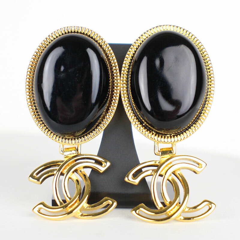 CHANEL シャネル ココマーク ピアス B20K 黒 ゴールド色 22742 【中古】