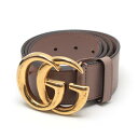 GUCCI グッチ ダブルGバックルベルト GGマーモント 400593 イタリア製 80cm 32インチ レザー ベージュ ゴールド 14932 【中古】