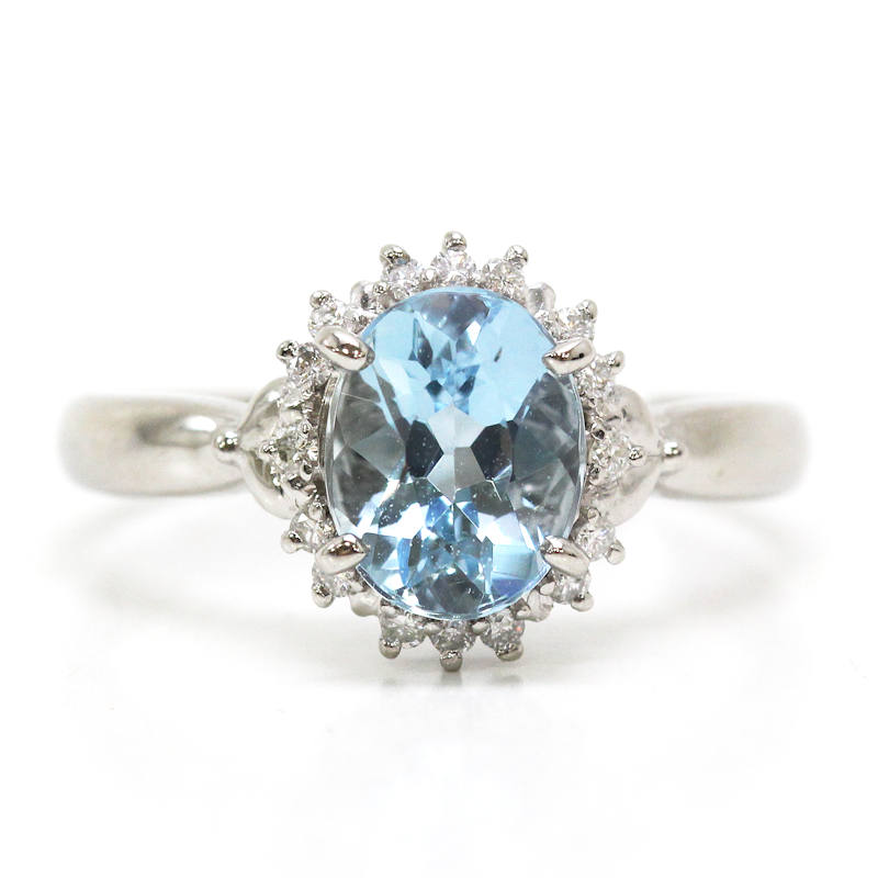 【中古】Pt900天然ベリルアクア...