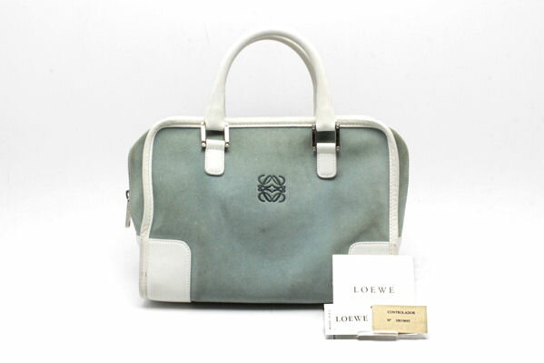 LOEWE ロエベ アマソナ ハンドバッグ スエード 水色 レザー 61757【中古】