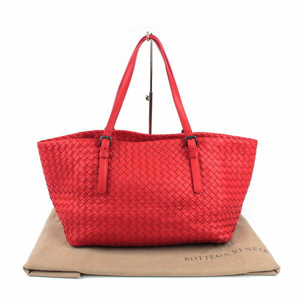 BOTTEGA VENETA ボッテガヴェネタ ショルダートートバッグ イタリア製 レザー イントレチャート 赤 グレー 14201 【中古】