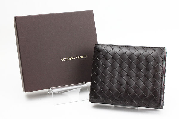 ボッテガヴェネタ 3つ折り財布 レア 定期入れ付き こげ茶イントレチャート BOTTEGA VENETA 65130【中古】