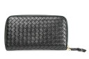 ボッテガ・ヴェネタ ラウンドジップ長財布 114076 V0013 1000 イントレ 黒 ラム 81322【中古】