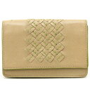 BOTTEGA VENETA ボッテガヴェネタ 名刺入れ カードケース イントレチャート グレージュ×緑 レザー 11809 【中古】