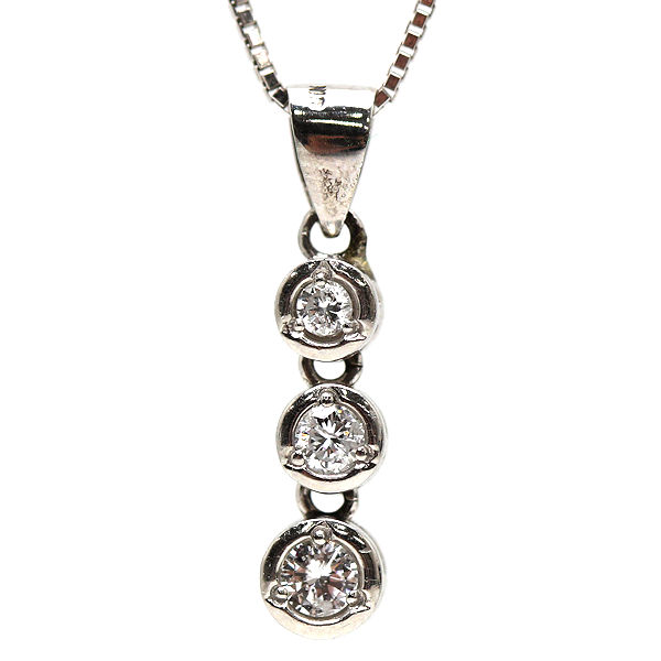 Rakuten - K18WG Pt 揺れる3連ダイヤモンドネックレス 0.15ct 約45cm 18金 ホワイトゴールド プラチナ ベネチアンチェーン 21191 【中古】