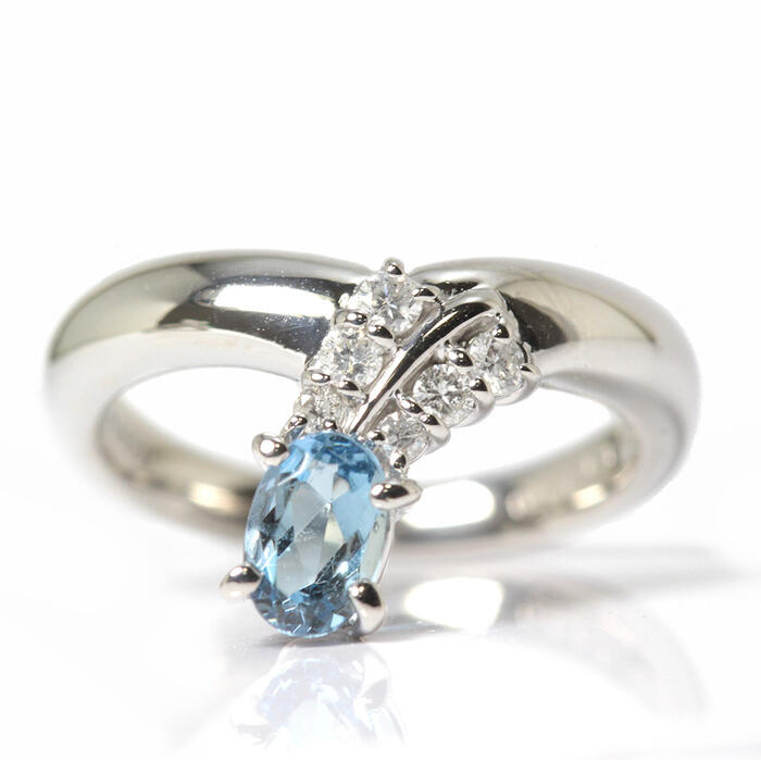 乐天商城 - アクアマリン ダイヤモンド リング 0.47/0.13ct Pt900 10号 プラチナ 指輪 16587【中古】