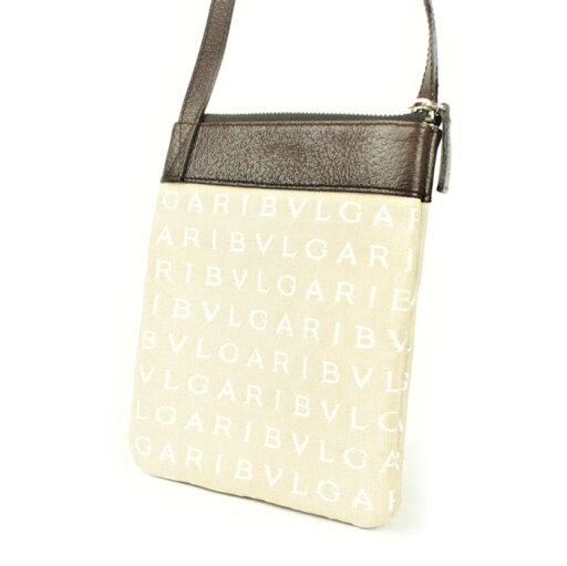 BVLGARI ブルガリ ロゴマニア ショルダーバッグ ポシェット ベージュ ブラウン 17165 【中古】 BVLGARI ブルガリ ロゴマニア ショルダーバッグ ポシェット ベージュ ブラウン 17165 【中古】