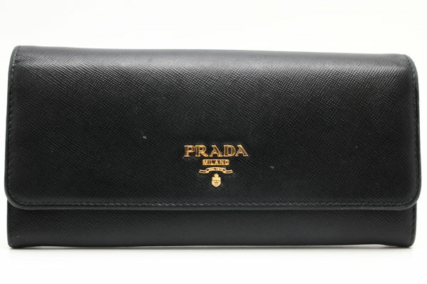 PRADA プラダ 二つ折り長財布 サフィアーノレザー 黒 レディース 93809 