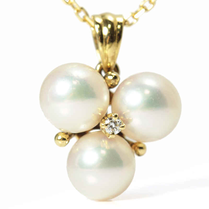 Rakuten - MIKIMOTO パール ネックレス K18 18金 イエローゴールド ミキモト ダイヤモンド付き 22504【中古】