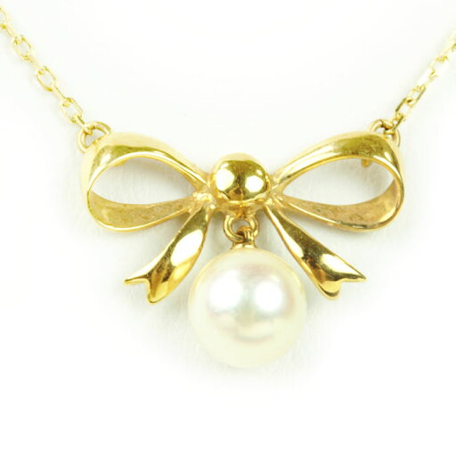 MIKIMOTO ミキモト リボン パール ネックレス K18 18金 イエローゴールド 真珠 約7mm 御木本 20597 【中古】 MIKIMOTO ミキモト リボン パール ネックレス K18 18金 イエローゴールド 真珠 約7mm 御木本 20597 【中古】