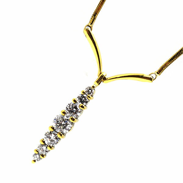 K18 ダイヤモンドデザインネックレス 0.39ct 約41cm 18金 ゴールド スネークチェーン Y字 20858 【中古】