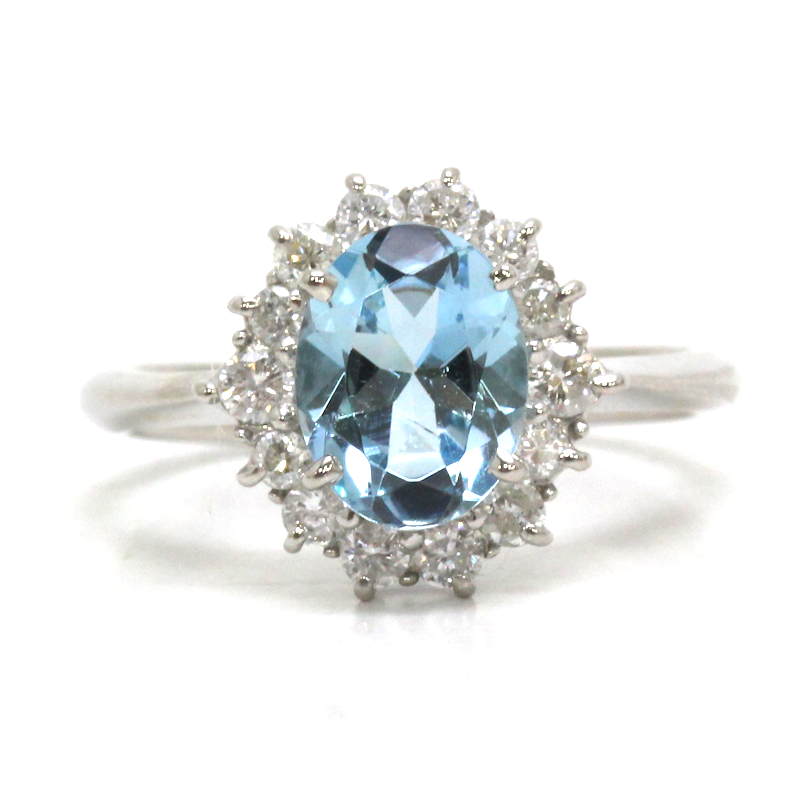 乐天商城 - アクアマリンリング　Pt900　1.00/0.40ct　7号　ダイヤモンド　プラチナ　ソーティング付き　約4.0g　31345　【中古】