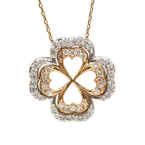 Rakuten - K18 3WAYフラワーネックレス 約45cm ダイヤモンド 0.50ct 18金 ゴールド お花 クローバー 22281 【中古】