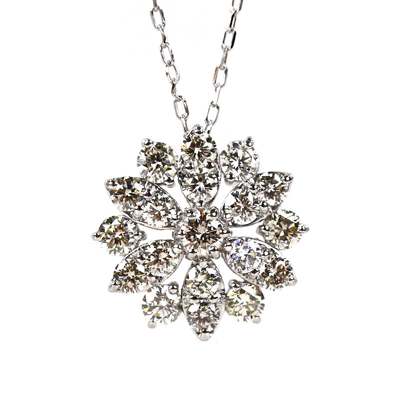 K18WG ダイヤモンドネックレス 約45cm 1.00ct 花 約2.5g 18金 ホワイトゴールド 30734 【中古】