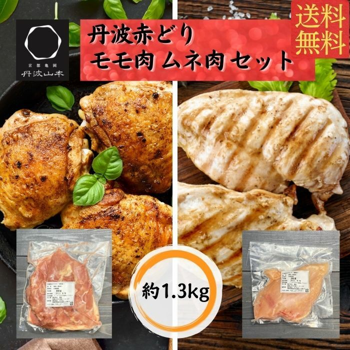 【送料無料】丹波赤どり モモ肉 ムネ肉 各2枚セット 1枚真空 お得セット 1枚 国産 鶏肉 とりにく 鶏 冷凍 お試し 丹波山本 個包装 使いやすい 焼き鳥 水炊き 産地直送