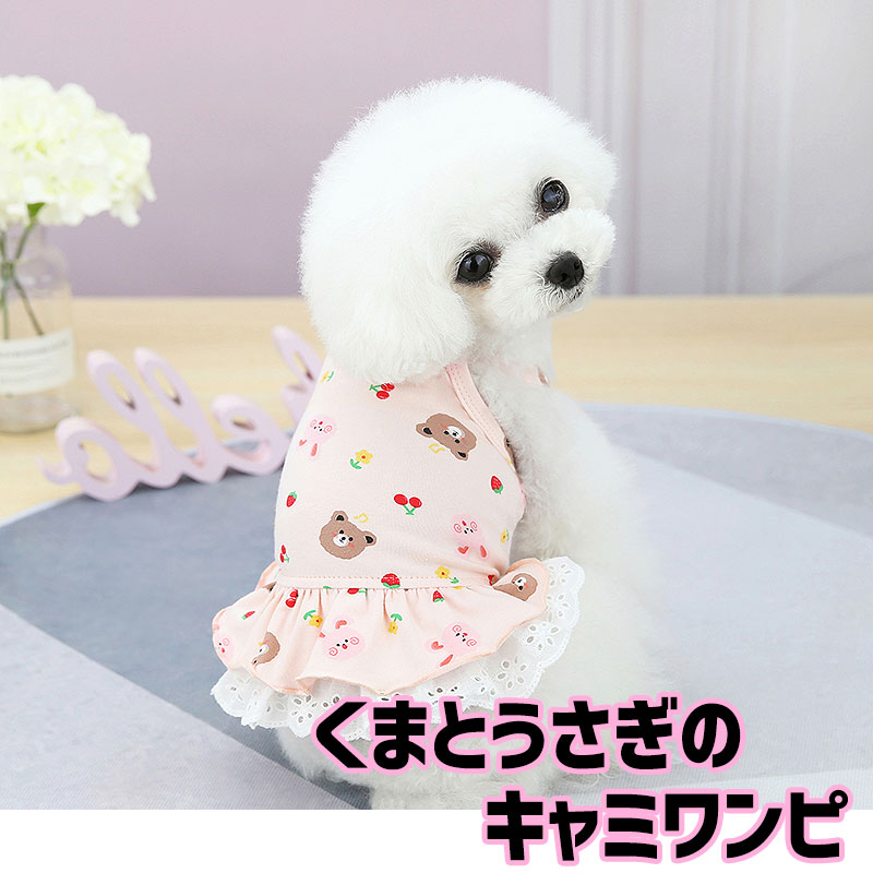 ＼夏秋OUTLET★スタート／【犬 夏服 犬の服 春服用】くまとうさぎのキャミワンピース【ドッグウェア ベア ラビット 2段フリル レース ドッグ ペット ダックス トイプードル チワワ タムベディ パピヨン】【202204】[CN]のサムネイル