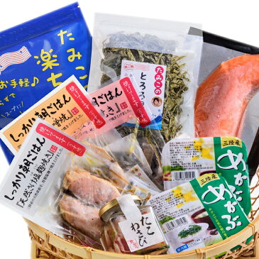 【父の日ギフト 海鮮 おつまみセット プレゼント 食べ物 食品 海産物詰め合わせ 瓶詰め 珍味 焼き魚 温めるだけ サーモン たこわさび とろろ昆布 めかぶ わかめ 海藻 家飲み 宅飲み ご飯のお供 宮城県三陸産 国産 魚介類 お取り寄せ 水産加工品 レシピ付き】楽ちんパック