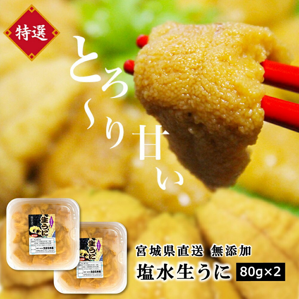 今が旬！【塩水生うにパック 80g×2】送料無料 生うに 塩水うに 宮城県 三陸産 国産 直送 ミョウバン不使用 無添加 ムラサキウニ 雲丹 海鮮おつまみ プレゼント 家飲み 国産 海産物 魚介類